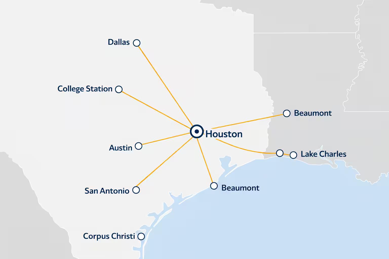 Direct Transportation From Houston to Major Cities in Texas and Louisiana
